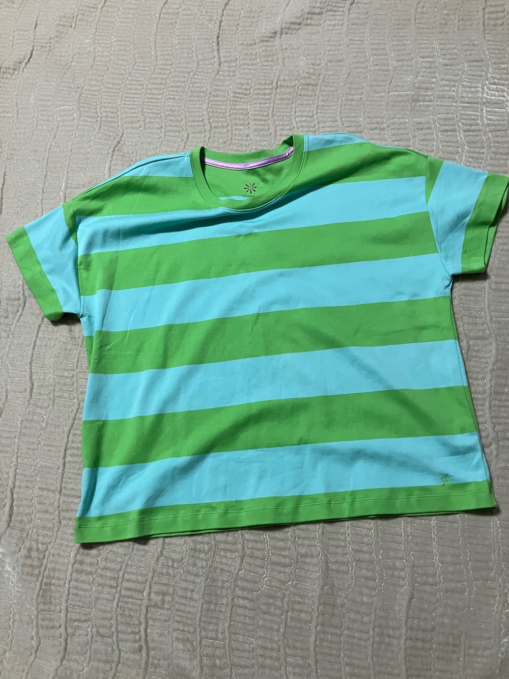 Isaac Mizrahi Green & Light Blue Striped Short Sleeve Tee